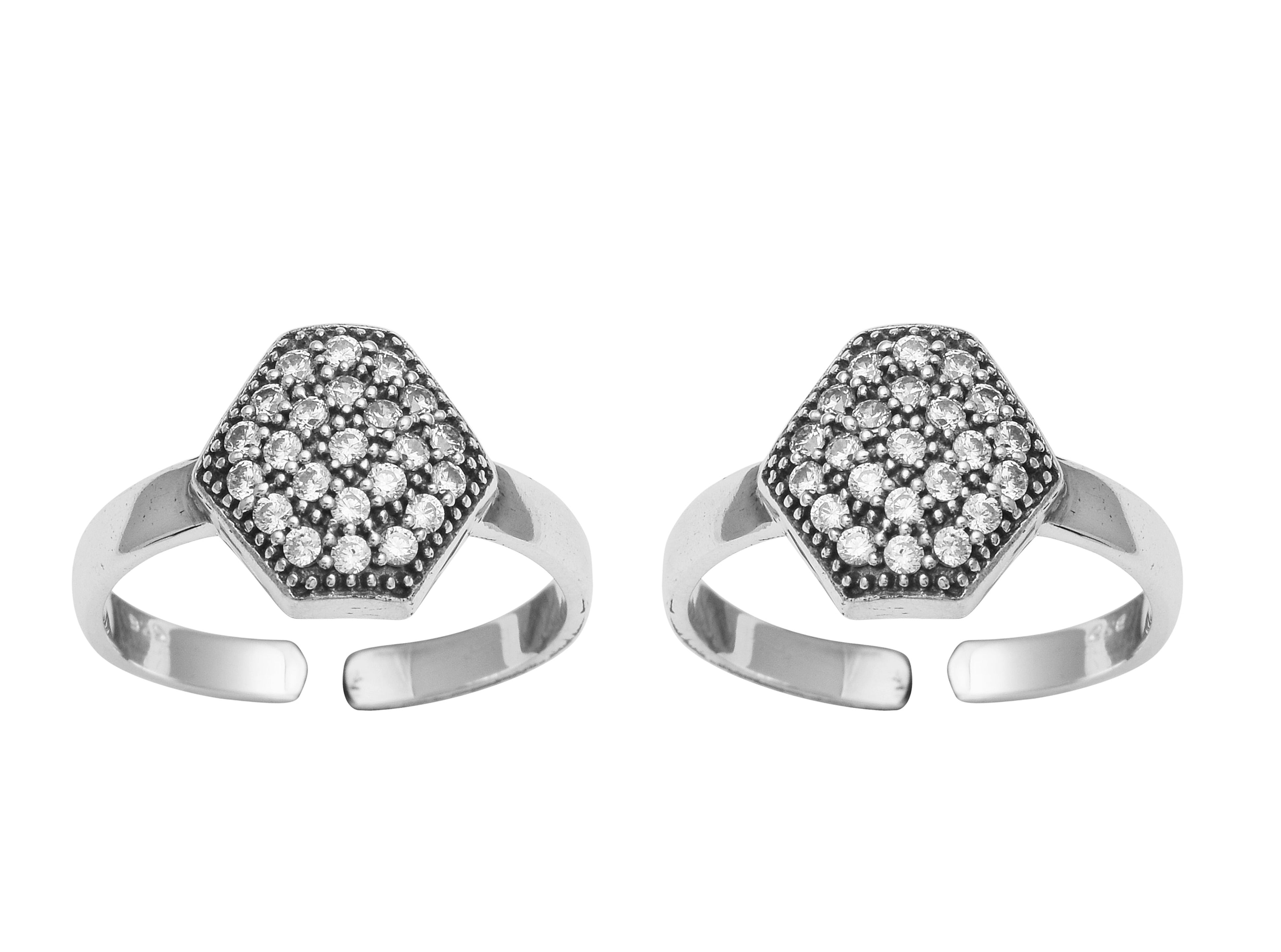 White CZ Hexagon Pavé Toe Ring - Sterling Silver