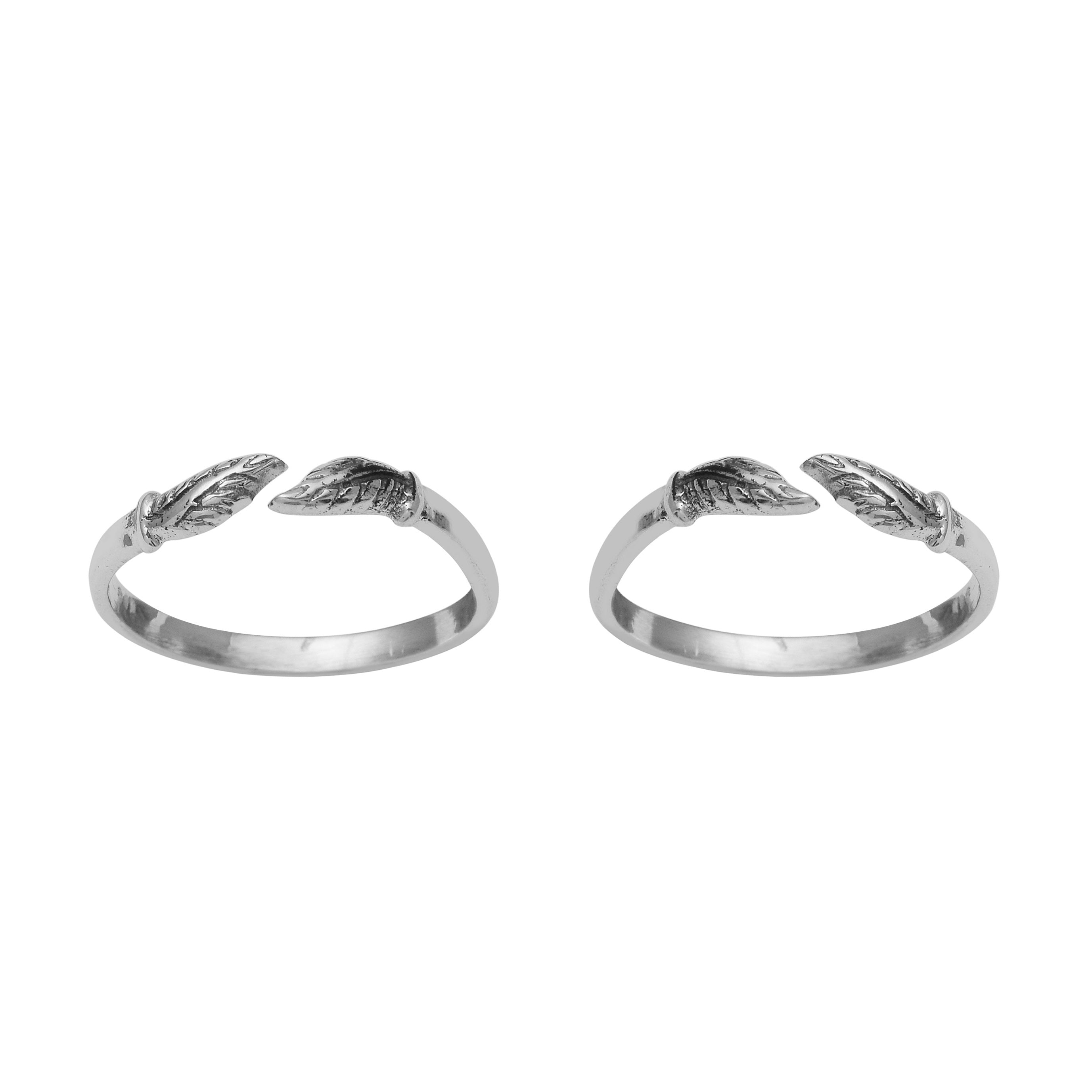 Leaf Front Open Toe Ring - Sterling Silver