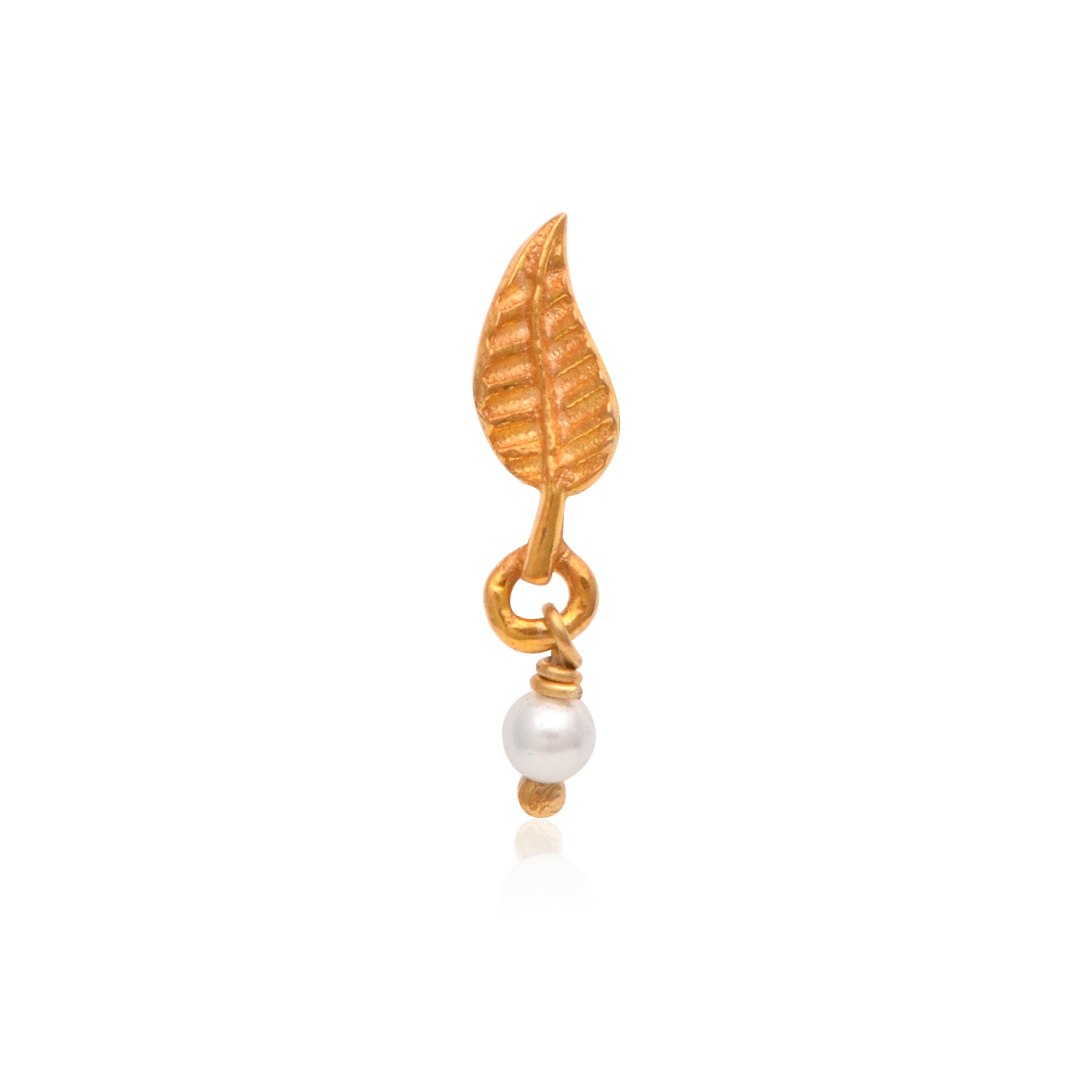 Pearl Drop Minimal Leaf Nose Pin – Sterling Silver Gold Plated