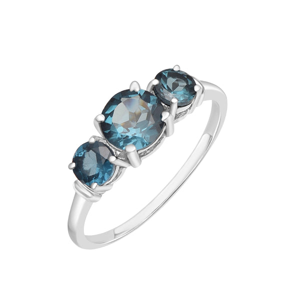 1.25 Ctw Round London Blue Topaz 925 Sterling Silver Three Stone Women Ring