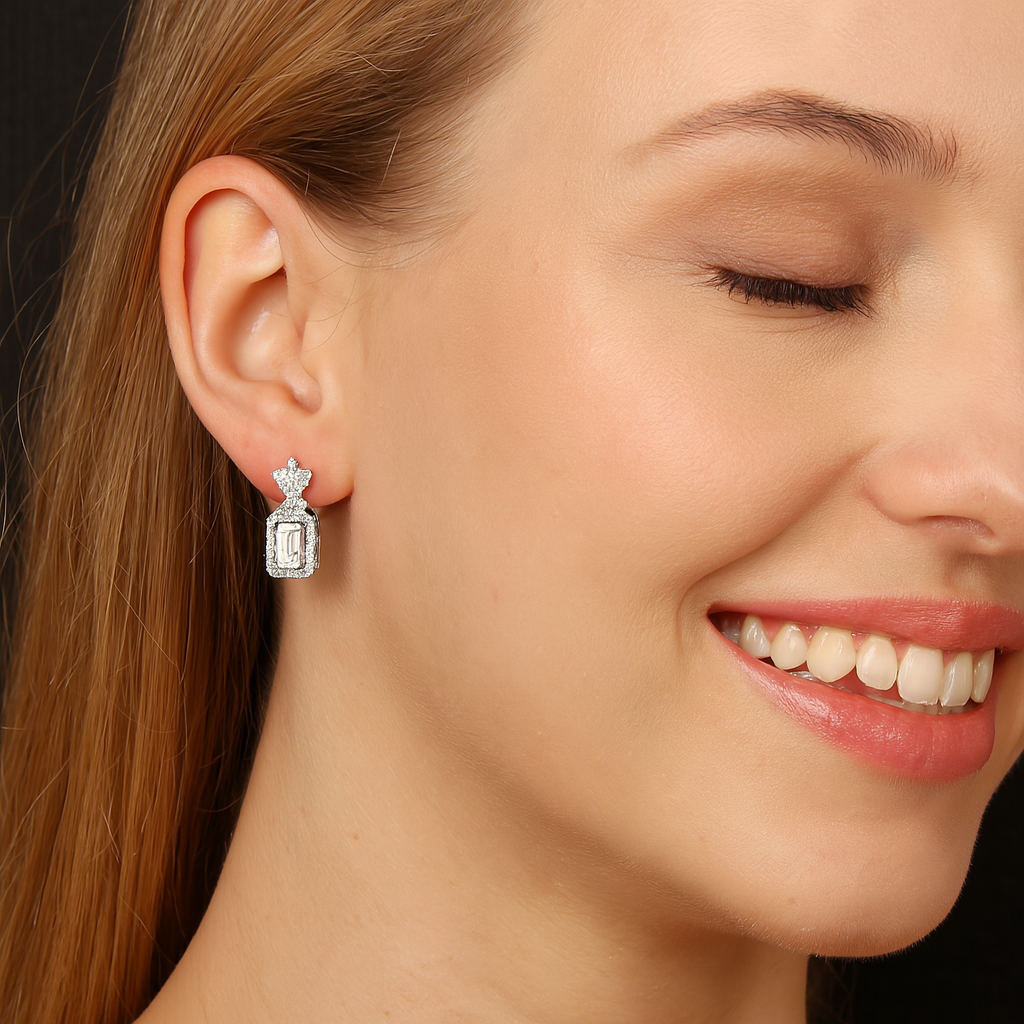 Moissanite Star Halo Stud Earrings – Sterling Silver