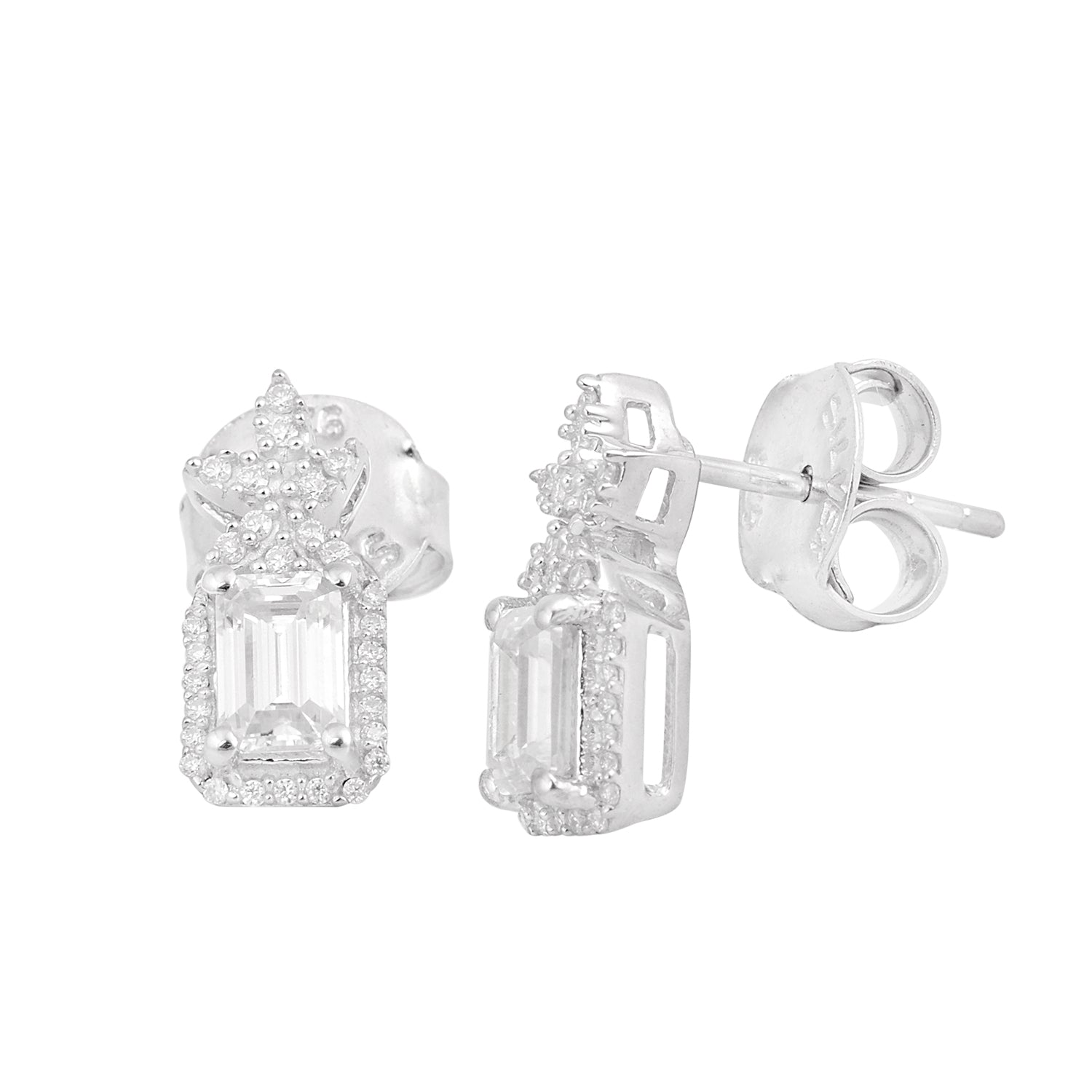 Moissanite Star Halo Stud Earrings – Sterling Silver