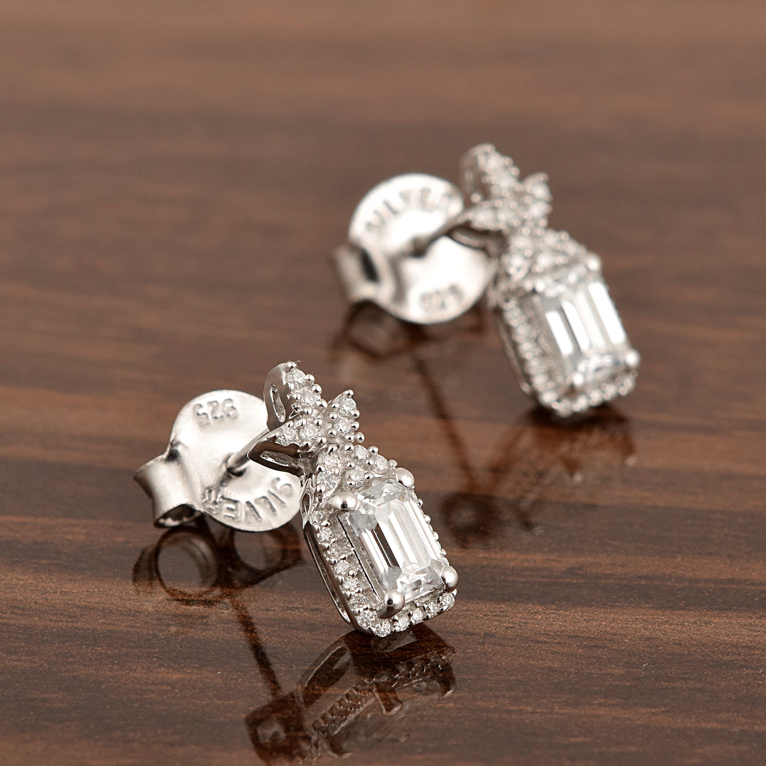 Moissanite Star Halo Stud Earrings – Sterling Silver