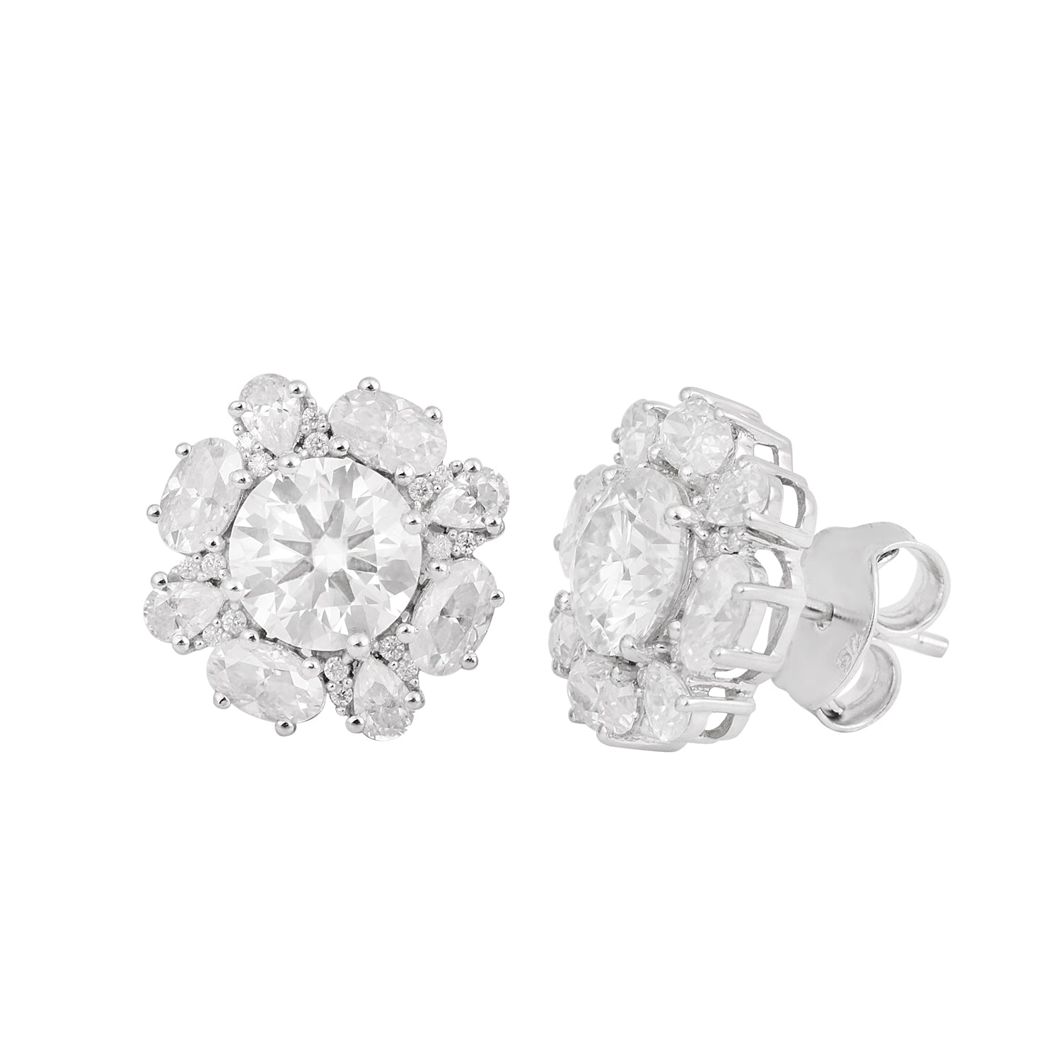 Orecchini a bottone floreali con moissanite - Argento Sterling