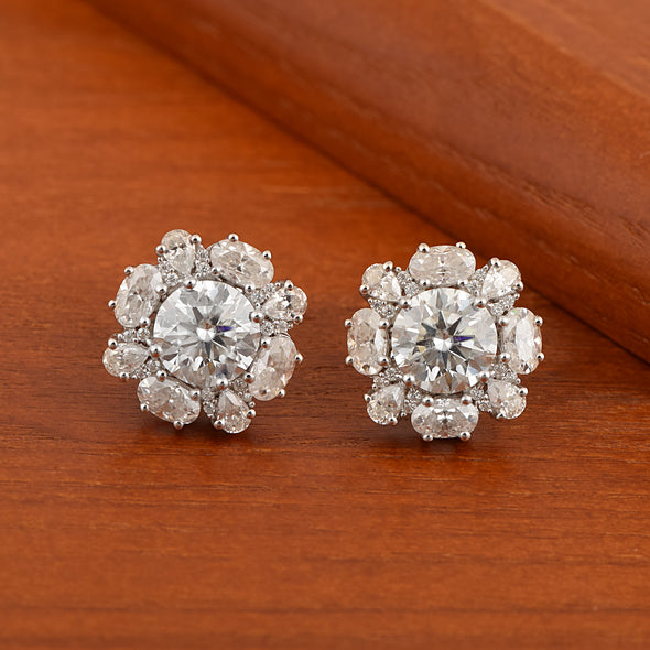 Multi Shape Moissanite 925 Sterling Silver Cluster Stud Earrings For Women