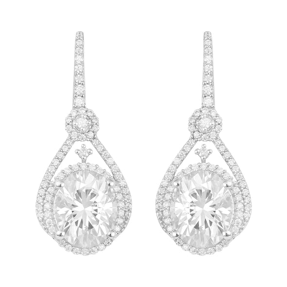 11.50 Ctw Oval Moissanite 925 Sterling Silver Double Halo Women Dangle Earrings