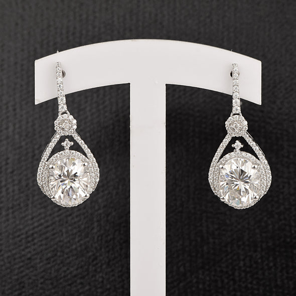 11.50 Ctw Oval Moissanite 925 Sterling Silver Double Halo Women Dangle Earrings