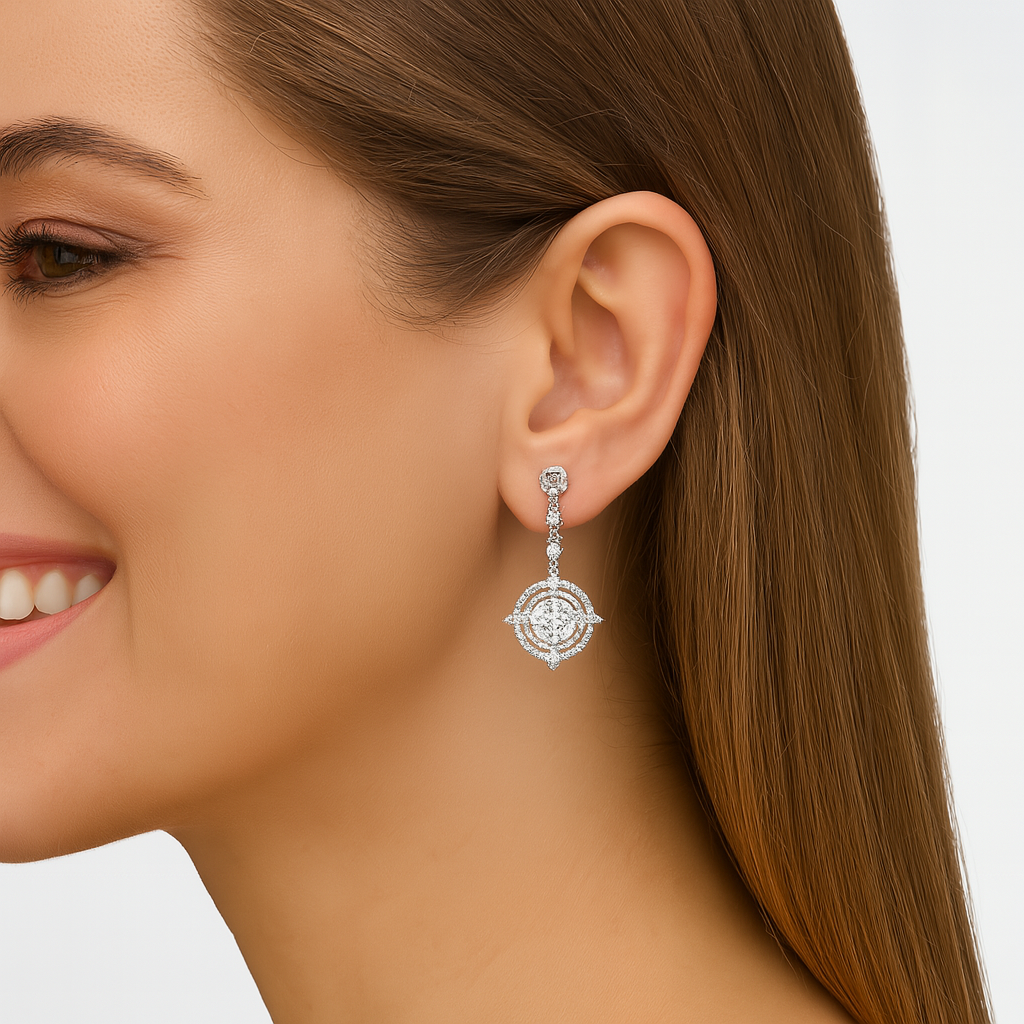 Orecchini pendenti con alone in moissanite ispirati all'Art Déco - Argento Sterling