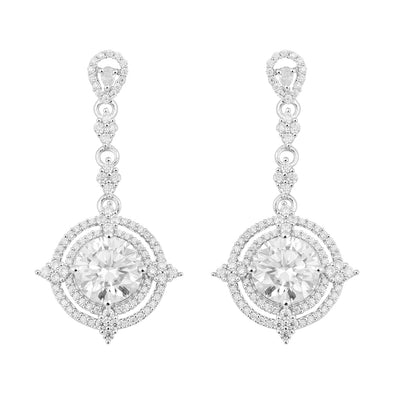 Round Moissanite 925 Sterling Silver Elegant Bridal Chandelier Teardrop Earrings