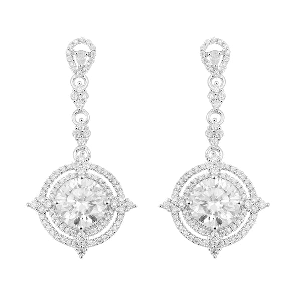 Round Moissanite 925 Sterling Silver Elegant Bridal Chandelier Teardrop Earrings