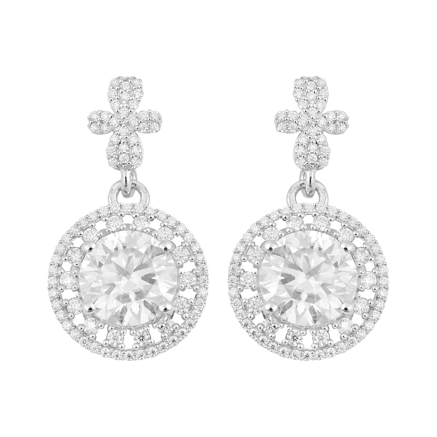 Orecchini pendenti con motivo floreale Halo in moissanite - Argento Sterling
