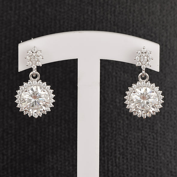 Princess Diana Round Moissanite 925 Sterling Silver Halo Women Dangle Earrings