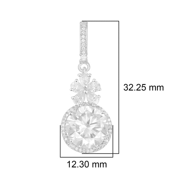 Round Moissanite 925 Sterling Silver Flower Design Halo Woman Dangle Earrings