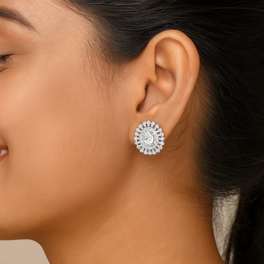 Orecchini a bottone con doppio alone di moissanite – Argento Sterling