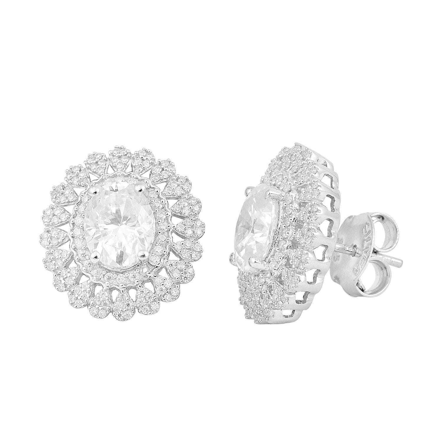 Orecchini a bottone con doppio alone di moissanite – Argento Sterling
