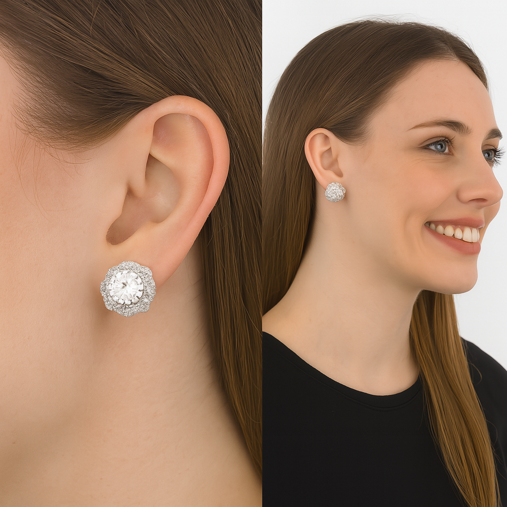 Orecchini a lobo con alone scintillante di moissanite - Argento Sterling