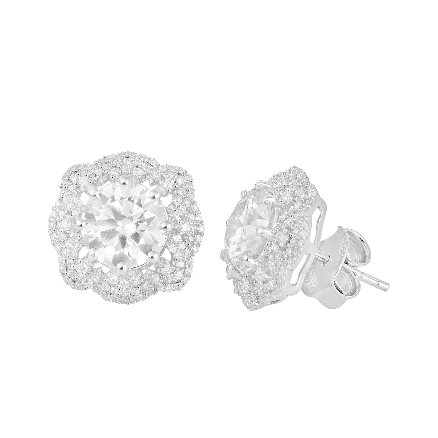 Orecchini a lobo con alone scintillante di moissanite - Argento Sterling