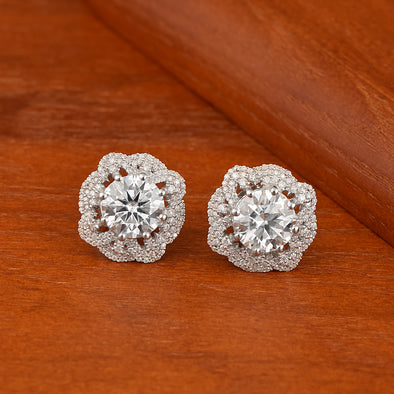 8.30Ctw Round Moissanite 925 Sterling Silver Floral Cluster Women Stud Earrings