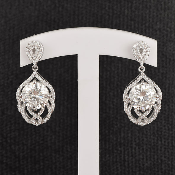 9.66 Ctw Round Moissanite 925 Sterling Silver Designer Women Dangle Earrings