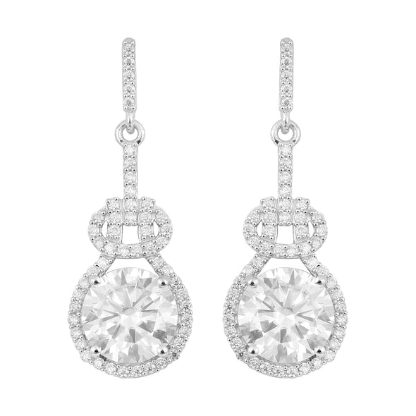 Beautiful Design Round Moissanite 925 Sterling Silver Halo Dangle Bridal Earring