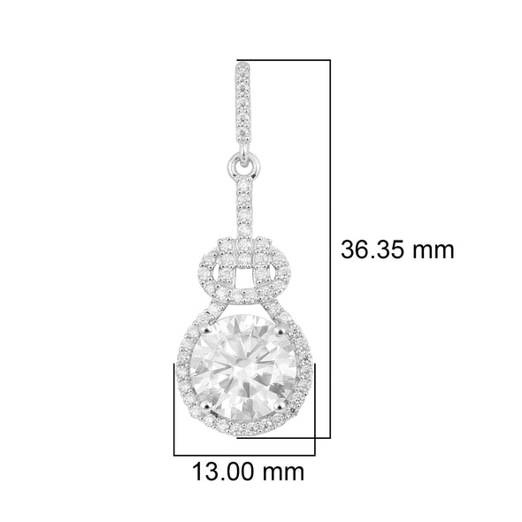 Beautiful Design Round Moissanite 925 Sterling Silver Halo Dangle Bridal Earring