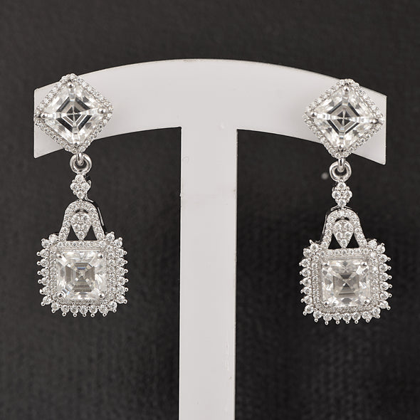 10.40 Ctw Octagon Moissanite 925 Sterling Silver Drop Dangle Elegant Earrings