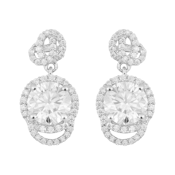 Round Shape Moissanite 925 Sterling Silver Solitaire Halo Women Dangle Earrings