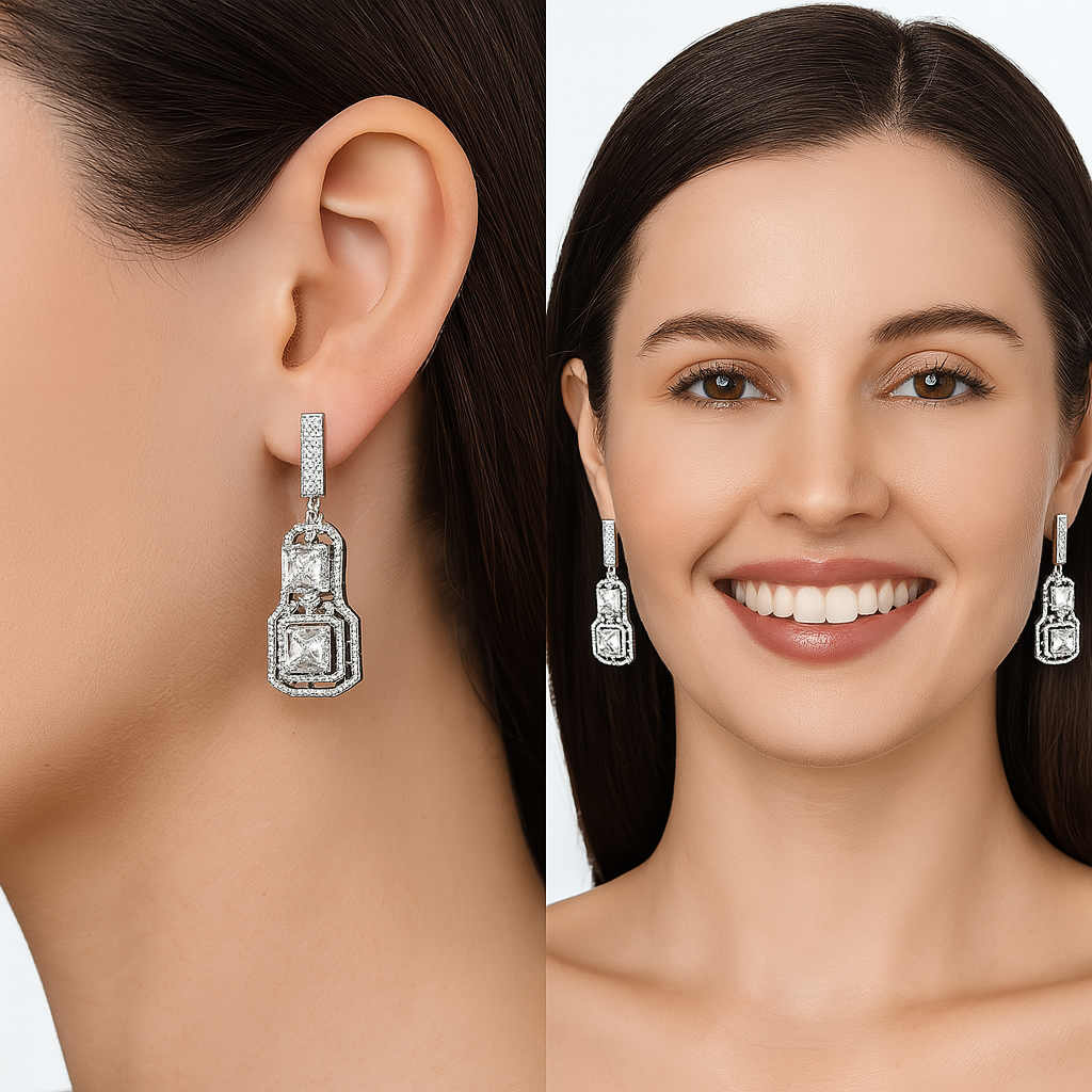 Orecchini pendenti geometrici con moissanite - Argento sterling