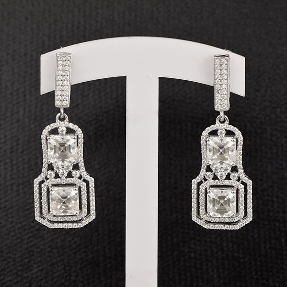 Octagon Shape Moissanite 925 Sterling Silver Chandelier Dangle Women Earrings