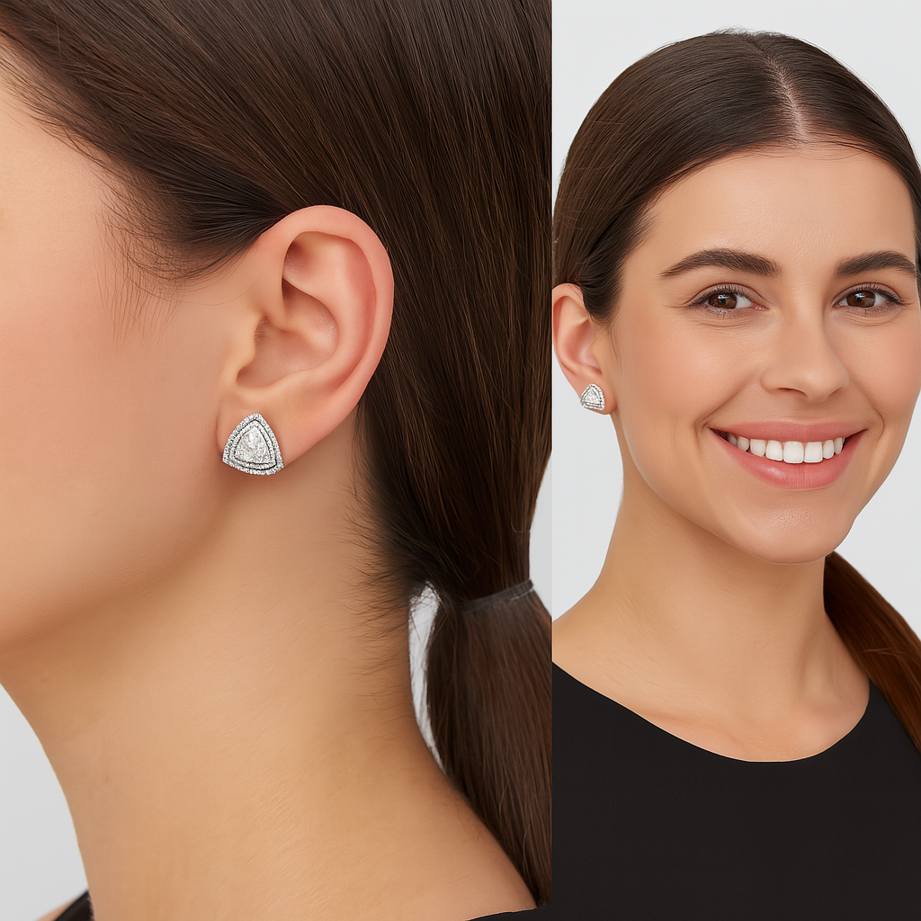 Orecchini a bottone con alone di moissanite – Argento sterling