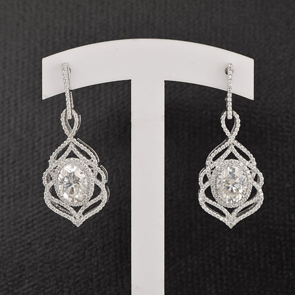 Oval Moissanite 925 Sterling Silver Solitaire Halo Drop Dangle Women Earrings