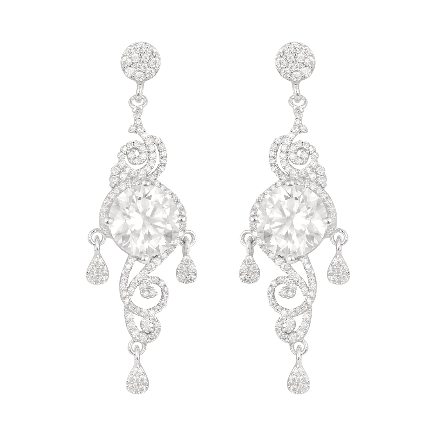 Orecchini pendenti con motivo a spirale in moissanite – Argento Sterling
