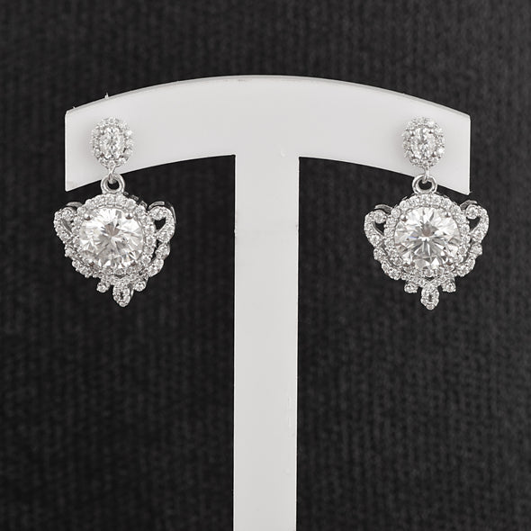 Cluster Earrings Round Moissanite 925 Sterling Silver Dangle Drop Women Earrings