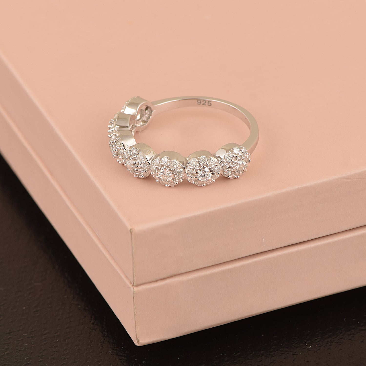Moissanite Five Stone Cluster Eternity Ring – Sterling Silver