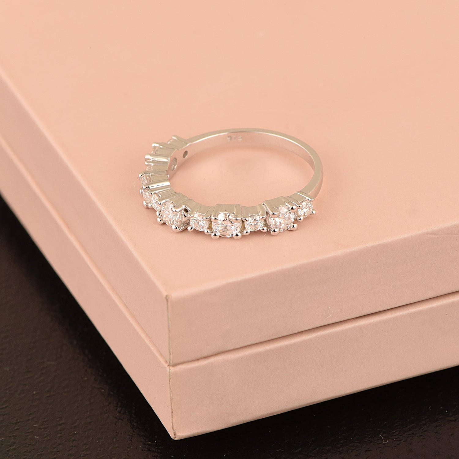 Moissanite Half Eternity Band Ring - Sterling Silver