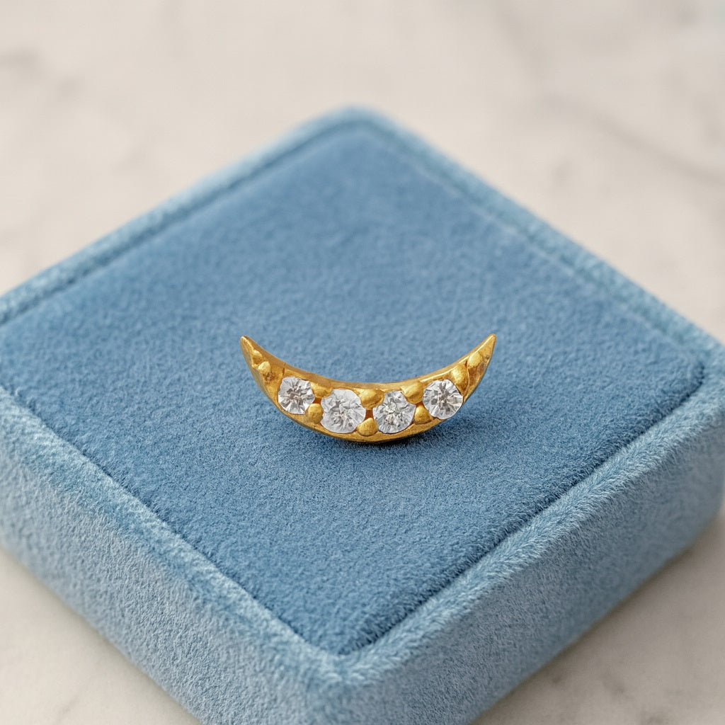 White CZ Minimal Crescent Nose Pin – Sterling Silver Gold Plated