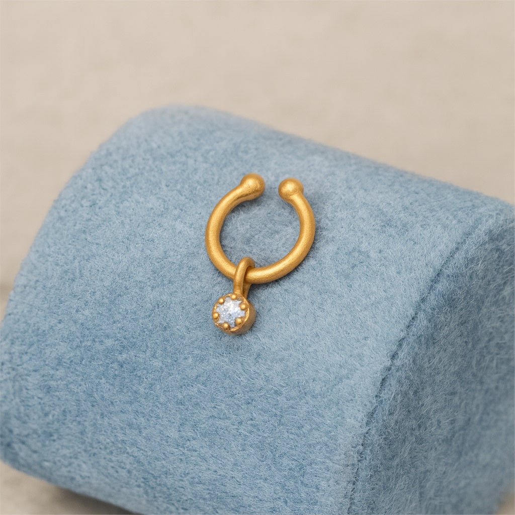 White CZ Minimal Dangling Nose Pin – Sterling Silver Gold Plated