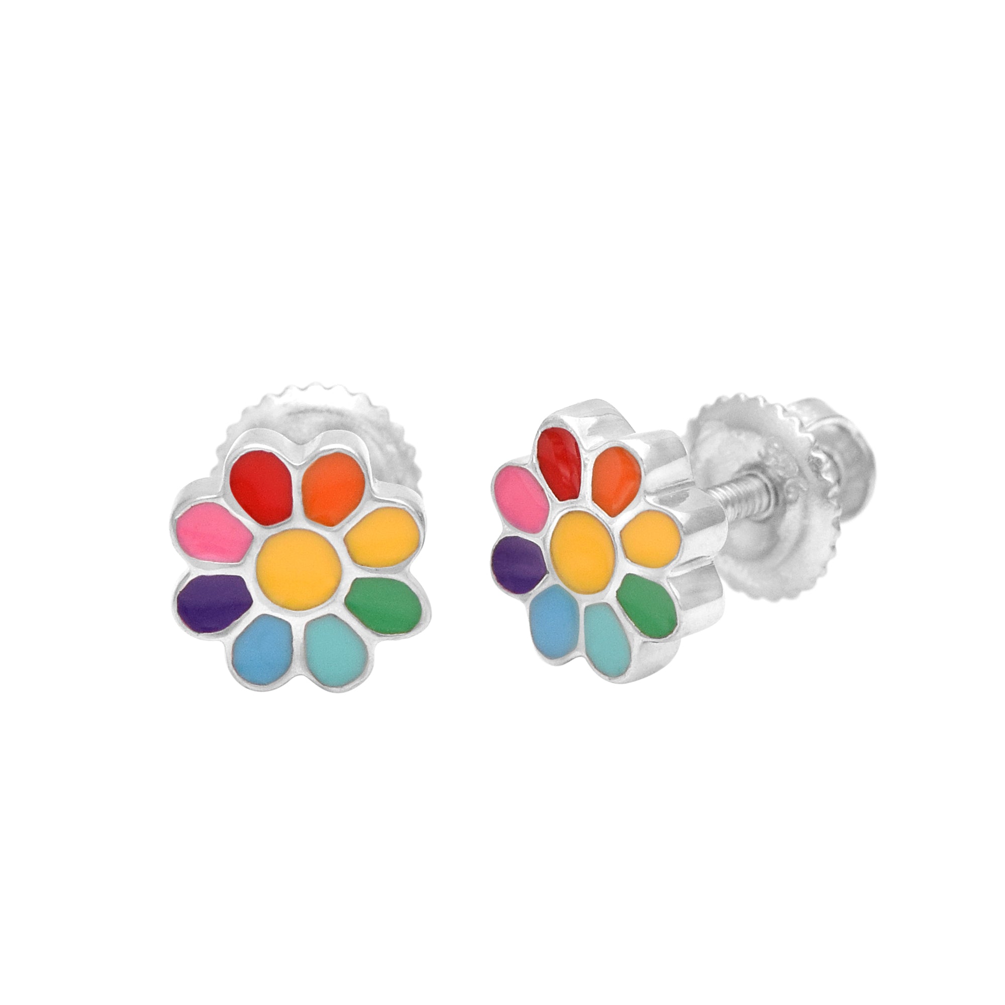 Rainbow Enamel Flower Stud Earring – Sterling Silver