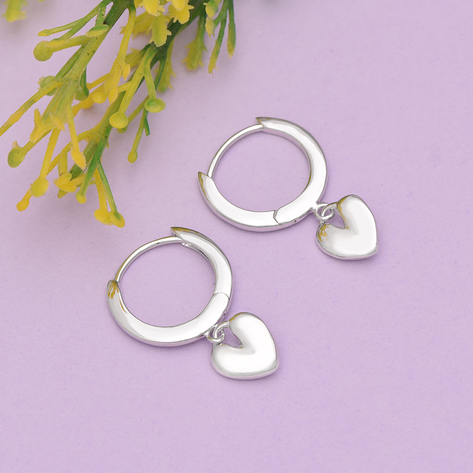 Heart Charm Hoop Earring – Sterling Silver