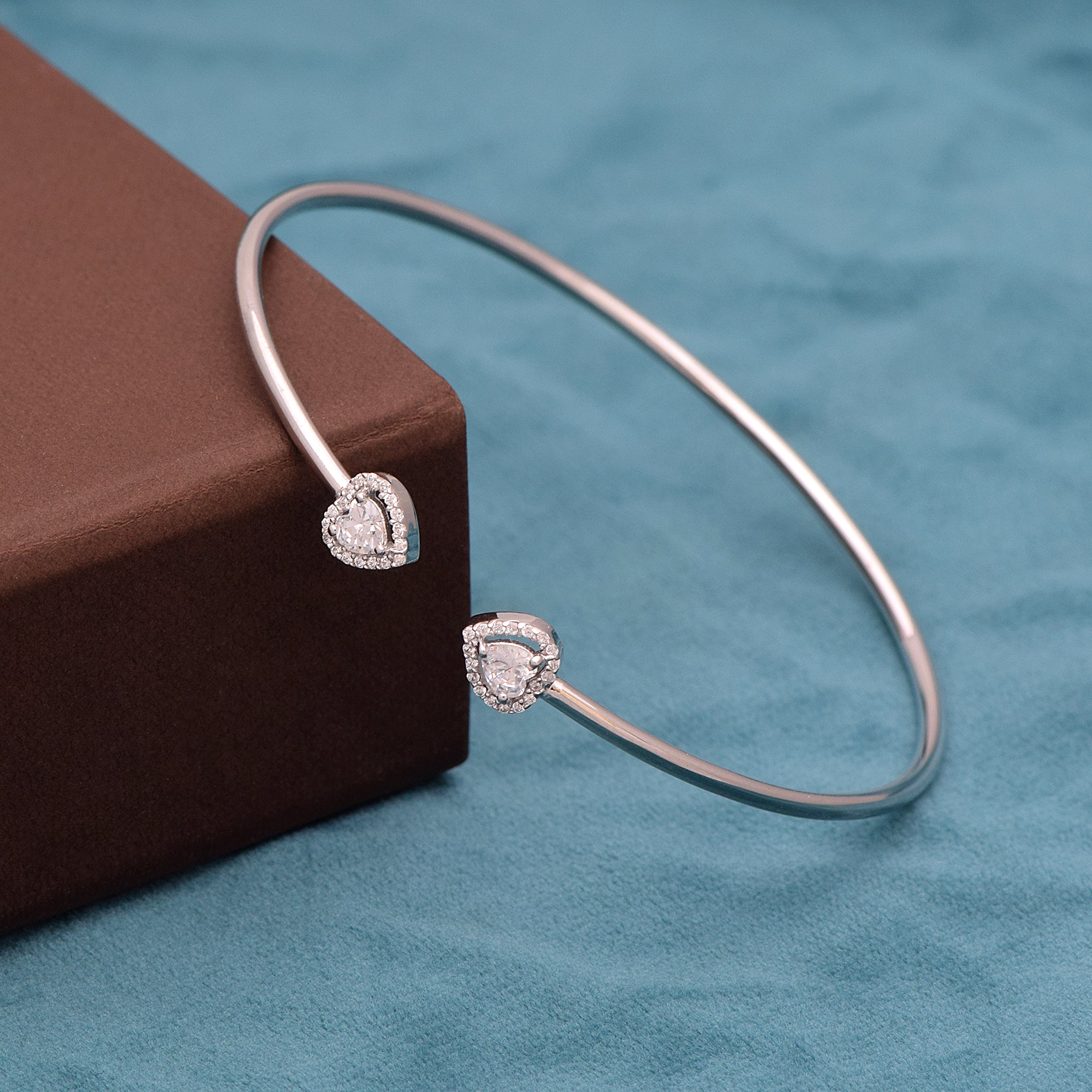 White Stone Pear Cut Open Bangle – Sterling Silver