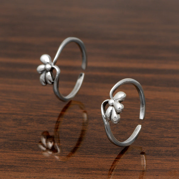 Sterling Silver Adjustable Plain Floral Toe Ring