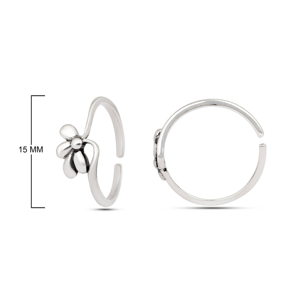Sterling Silver Adjustable Plain Floral Toe Ring