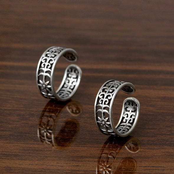 Sterling Silver Adjustable Leaves Oxidized Toe Ring