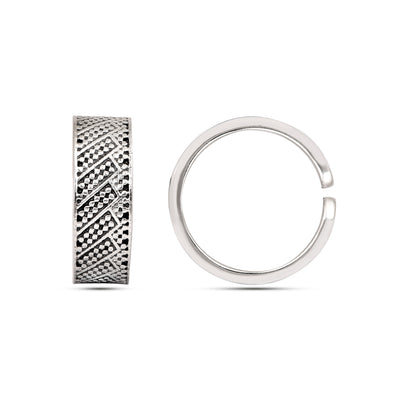 Sterling Silver Adjustable Geometric Patterned Oxidized Toe Ring
