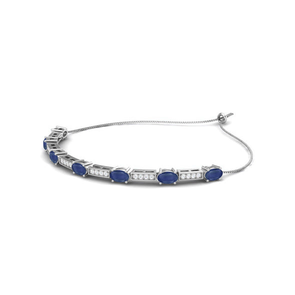 925 Sterling Silver Dainty Blue Sapphire Adjustable Chain Tennis Bracelet For Her