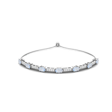 925 Sterling Silver Moonstone Dainty Adjustable Chain Tennis Bracelet For Women
