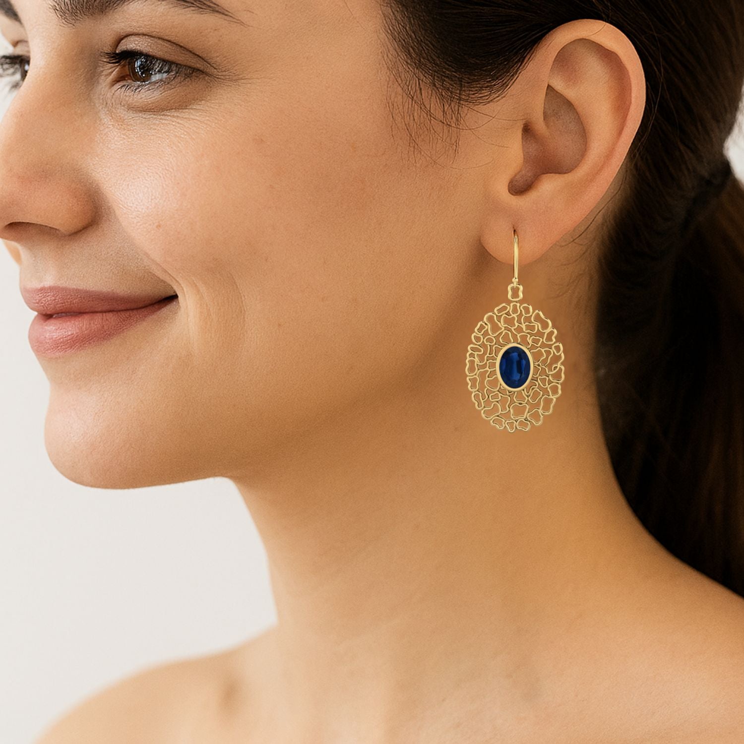 Blue Sapphire Filigree Drop Earrings - 925 Silver