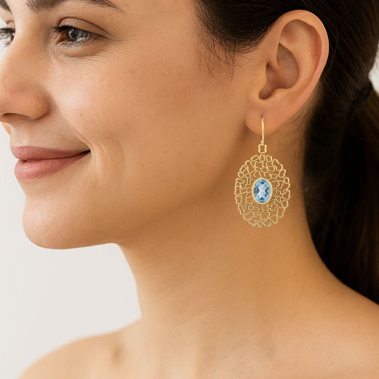 Blue Topaz Filigree Drop Earrings - 925 Silver