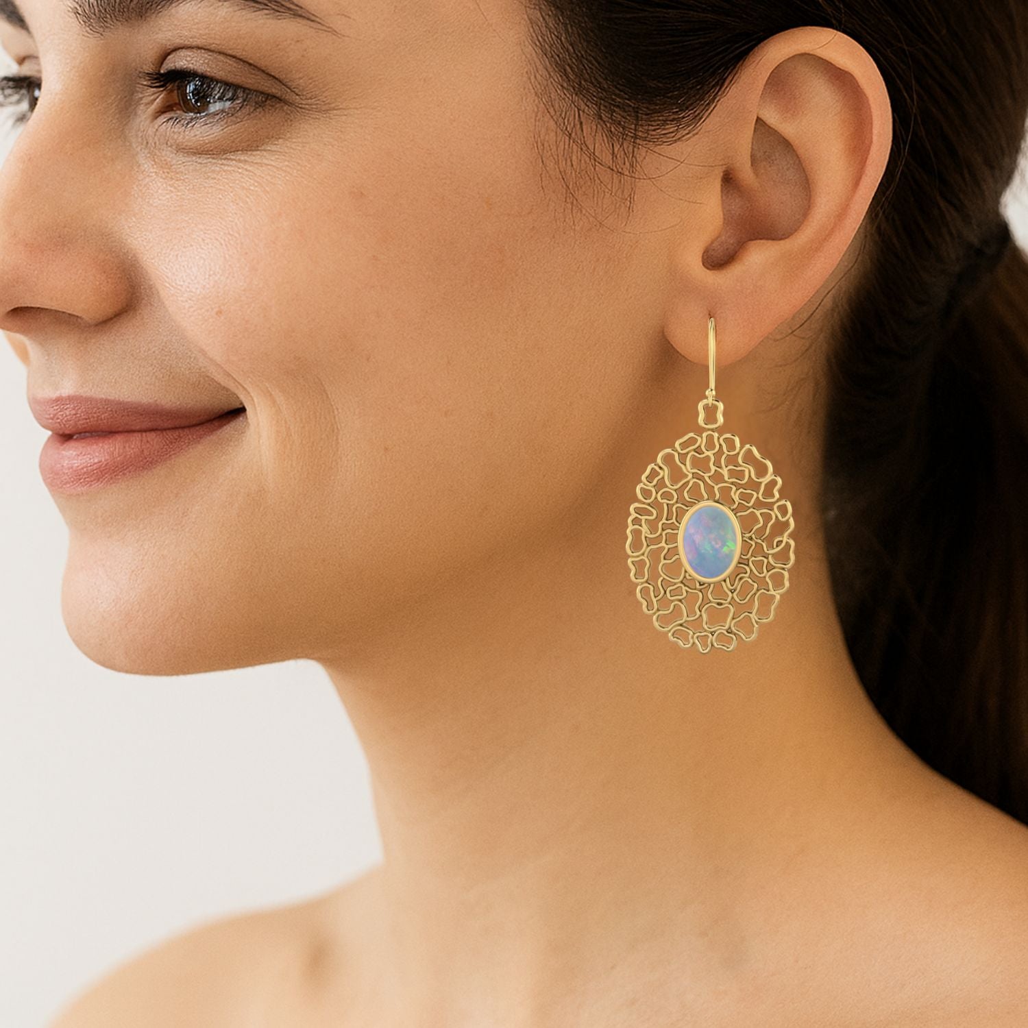 Opal Filigree Drop Earrings - 925 Silver