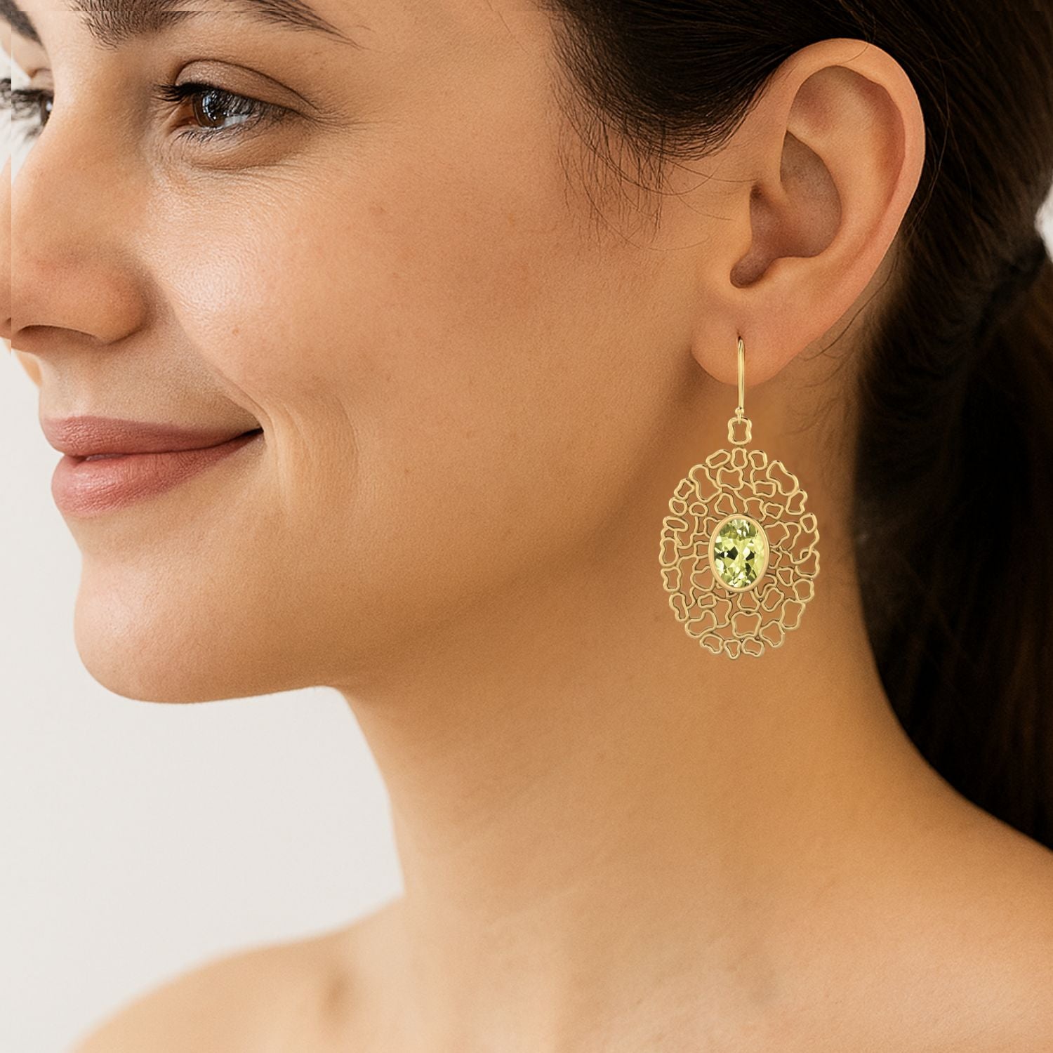 Lemon Quartz Filigree Drop Earrings - Sterling Silver